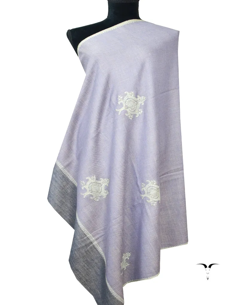 Light Blue And Grey Reversible Embroidery Pashmina Shawl 7739