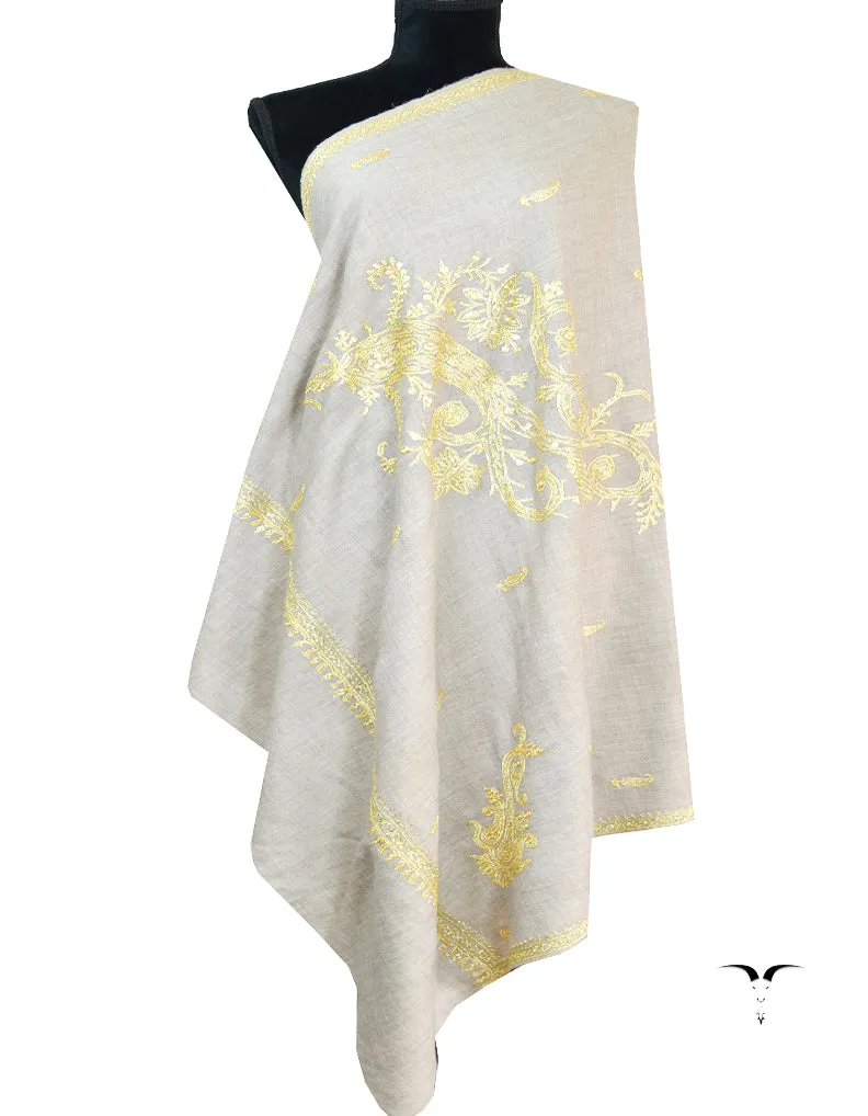 light natural tilla embroidery pashmina shawl 8611