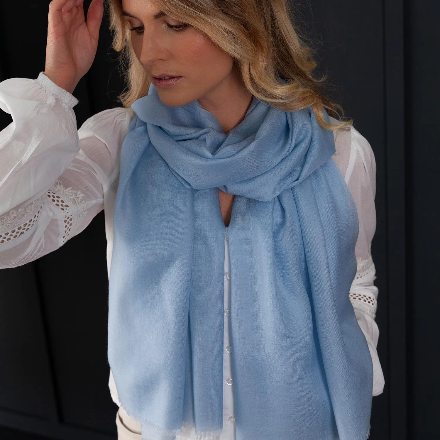 Luxe Merino Silk Shawl Light Blue