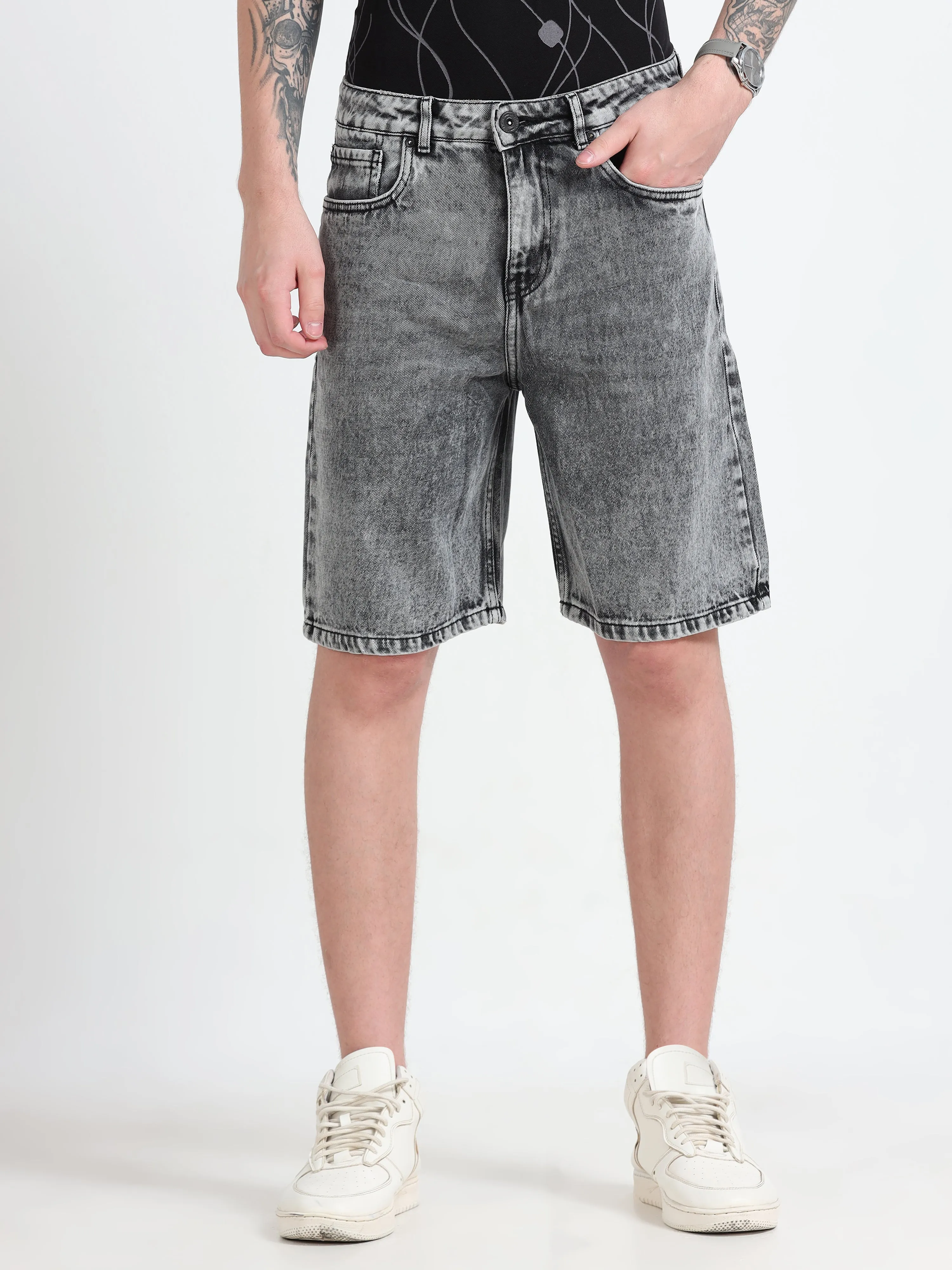 Marlowe - Relaxed Denim Shorts - Gray Shade