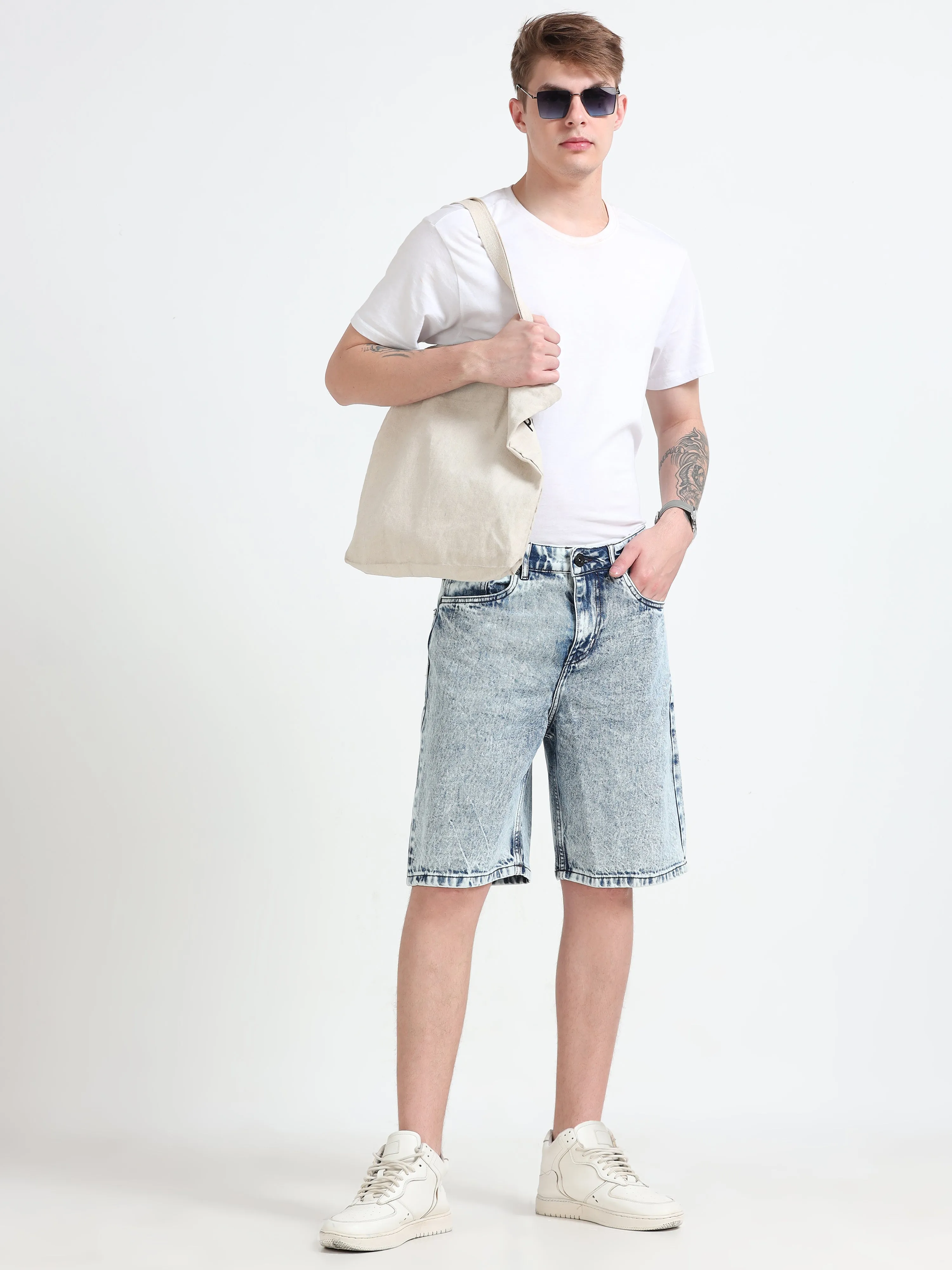 Marlowe - Relaxed Denim Shorts - Light Blue Shade