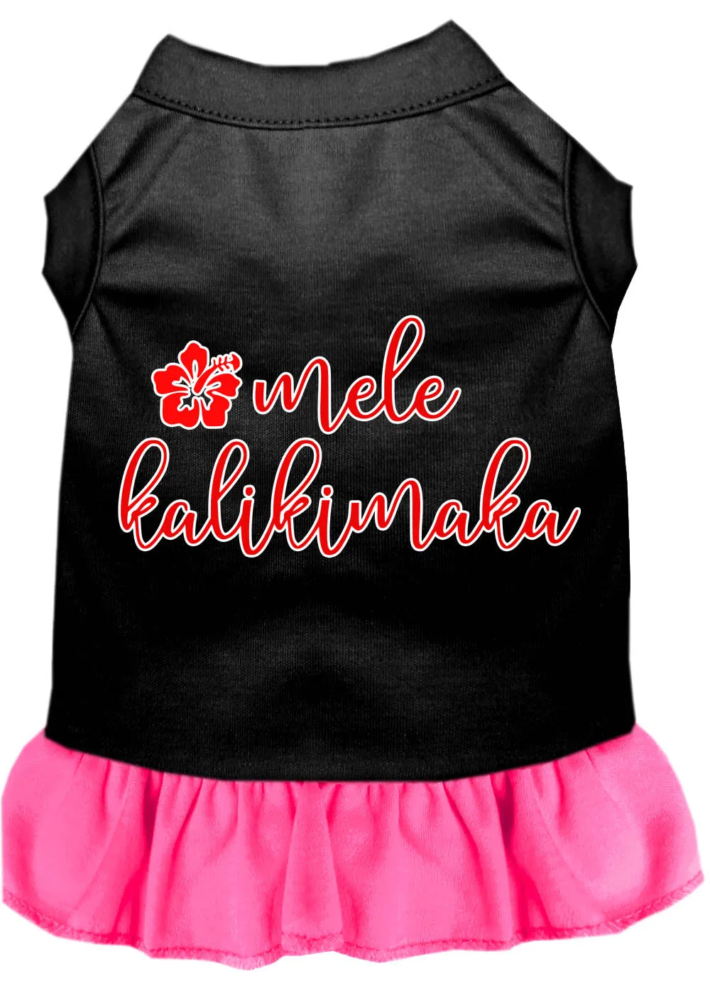 Mele Kalikimaka Screen Print Dog Dress Black With Bright Pink Lg