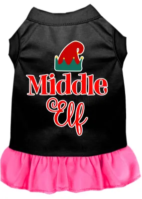 Middle Elf Screen Print Dog Dress Black With Bright Pink Sm