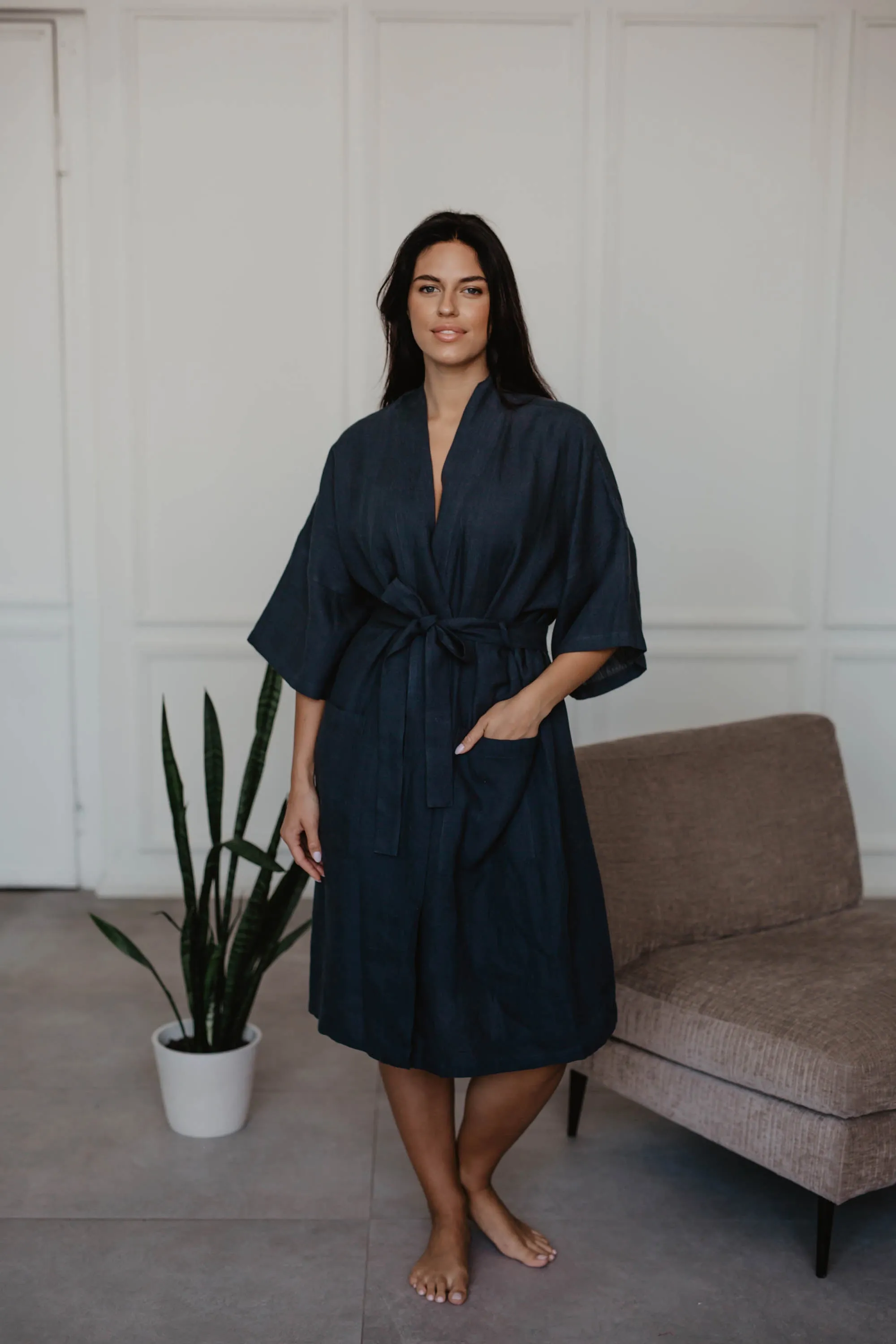 Midnight Linen Bathrobe