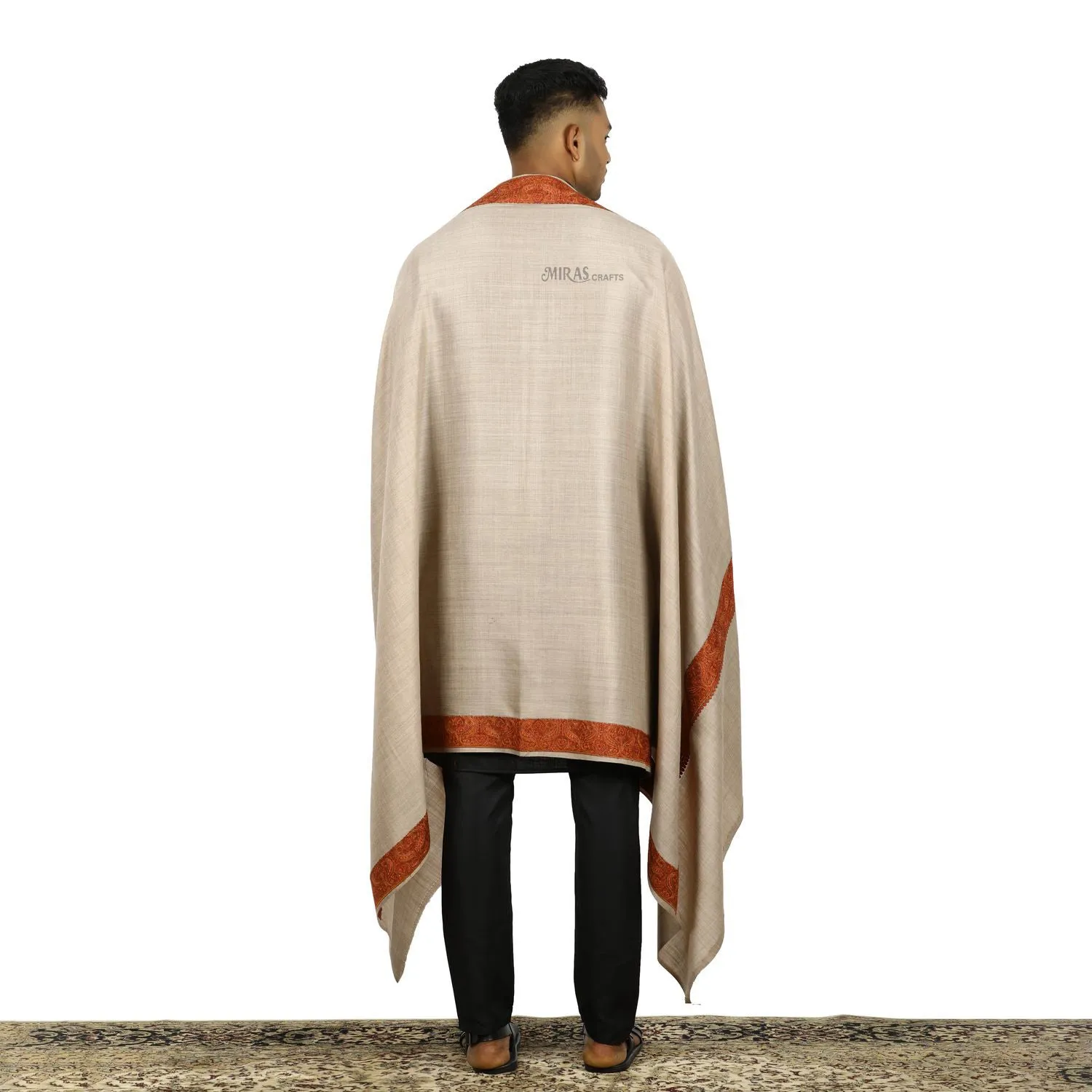 Miras Carfts Sozni double Doridar Mens shawl Natural light Beige