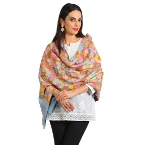 Miras Crafts Womens Aari Embroidery Stole Multi Roses, Gulaabdar Light Gray