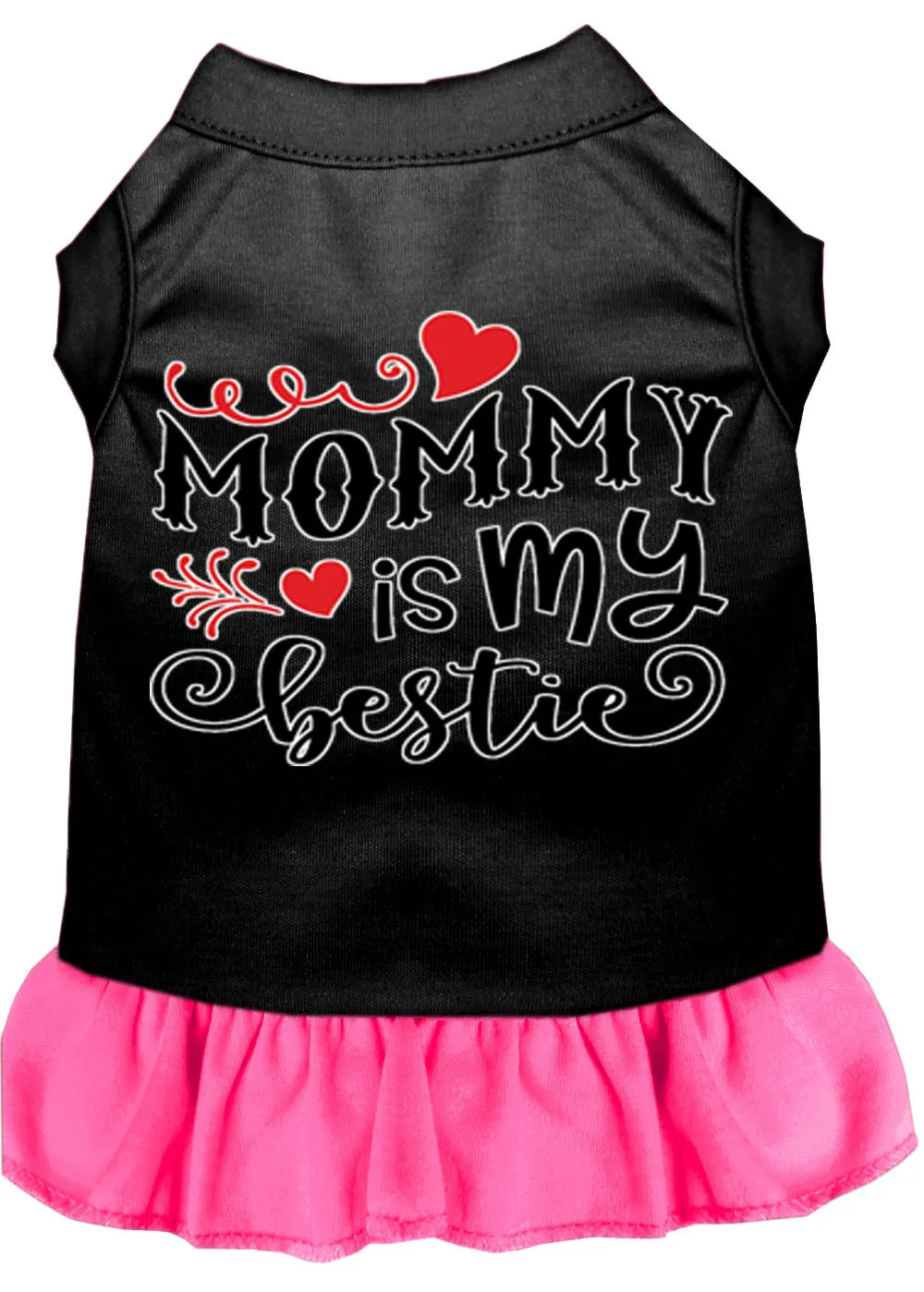 Mommy Is My Bestie Screen Print Dog Dress Black With Bright Pink Xs (8)