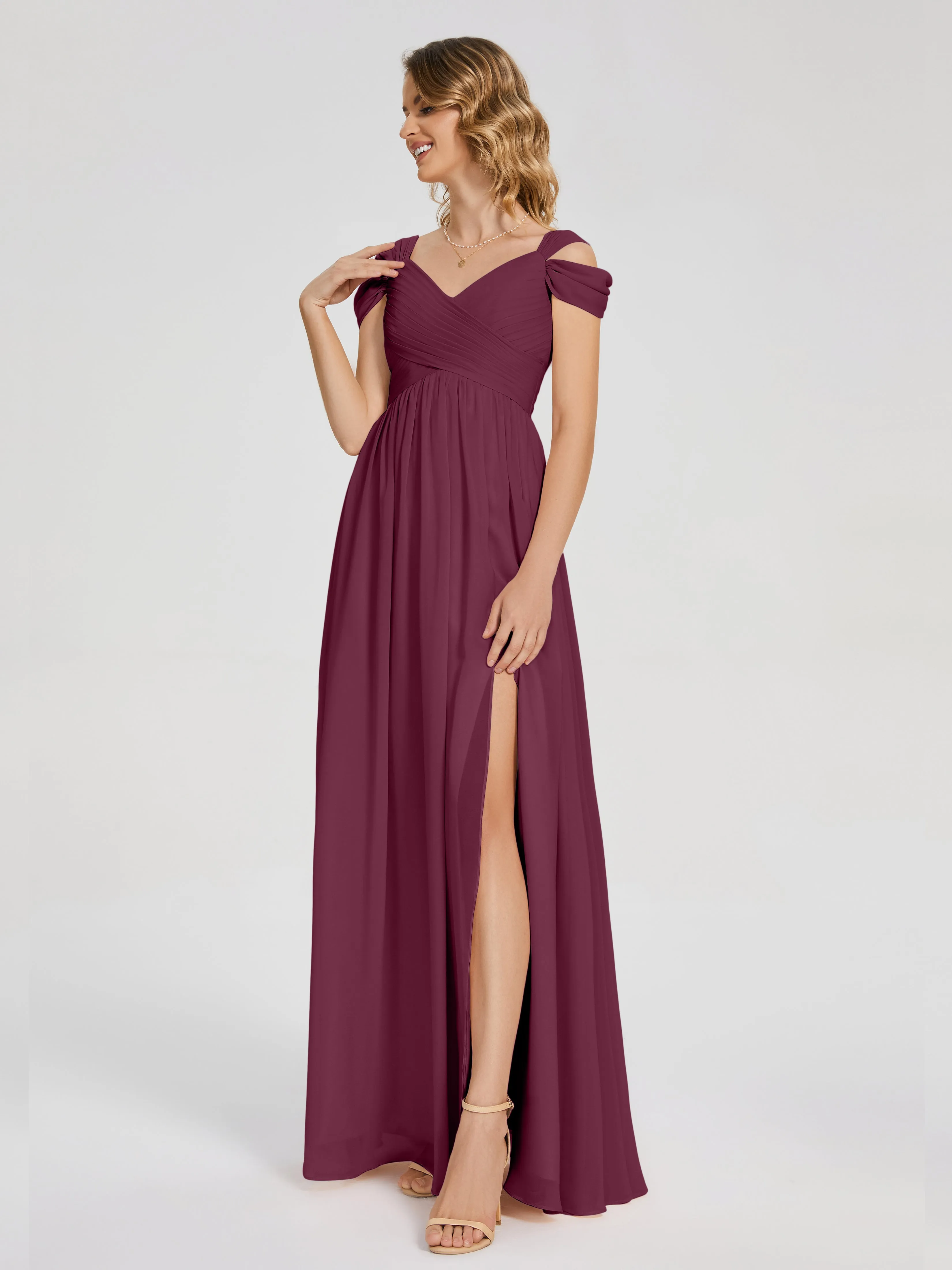 Mulberry Bridesmaid Charlee Flowy Split Chiffon Bridesmaid Dresses