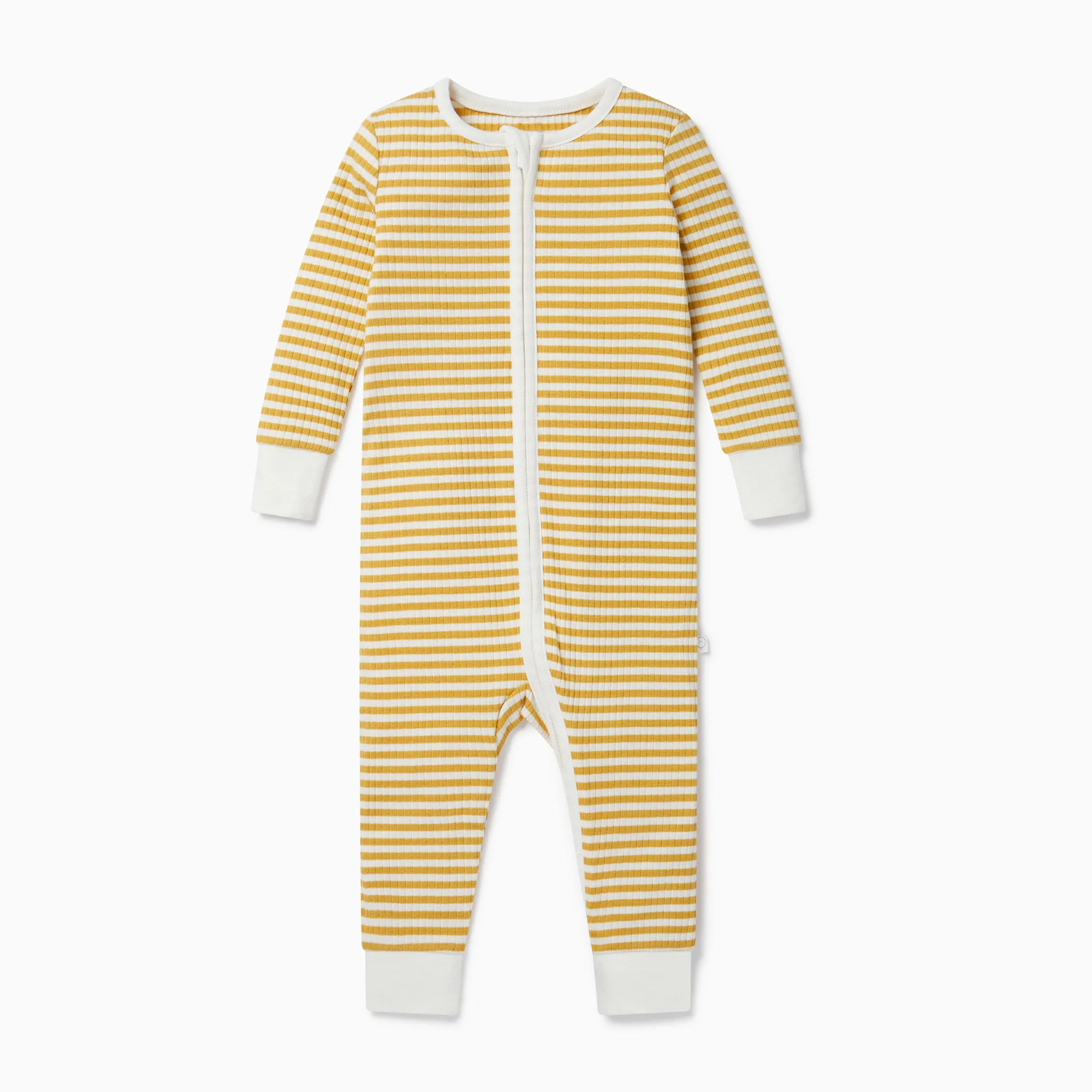 Mustard Stripe Ribbed Snug Clever Zip Pajamas