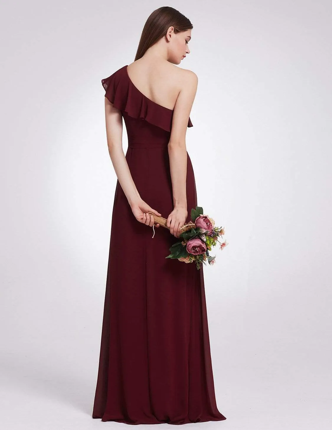 One Shoulder Ruffles Long Bridesmaid Dress