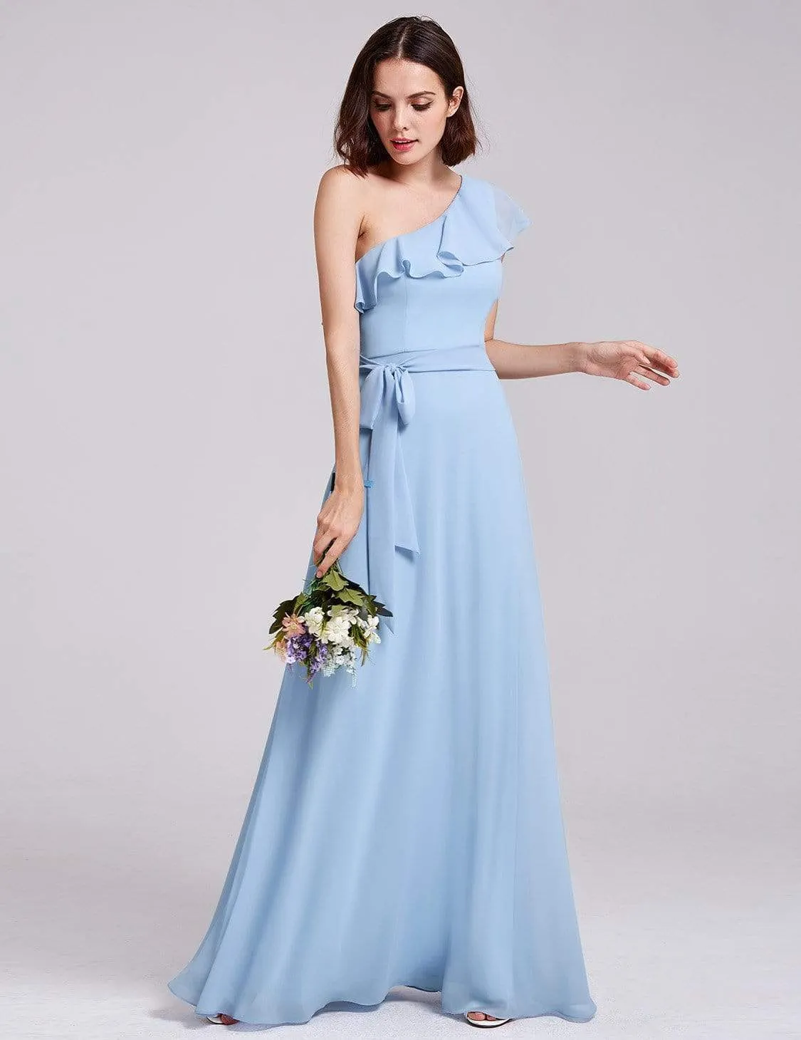 One Shoulder Ruffles Long Bridesmaid Dress