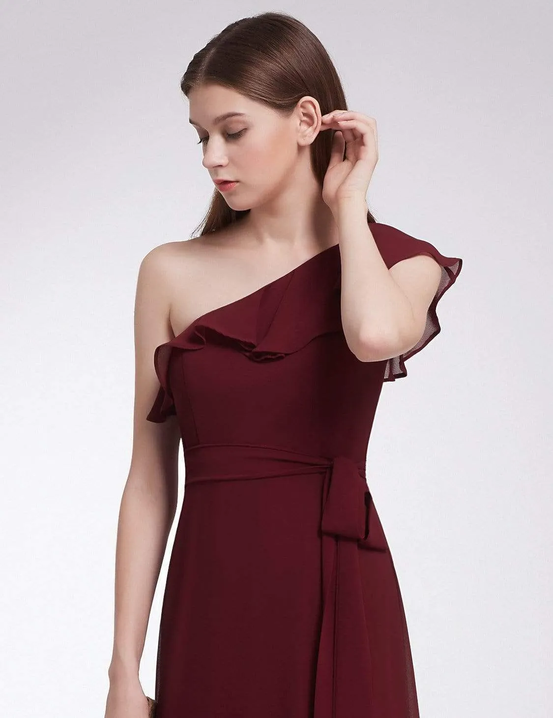 One Shoulder Ruffles Long Bridesmaid Dress