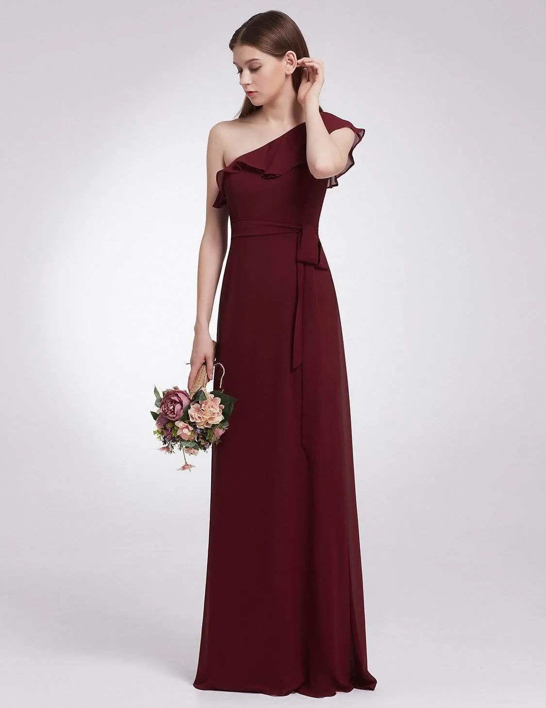 One Shoulder Ruffles Long Bridesmaid Dress