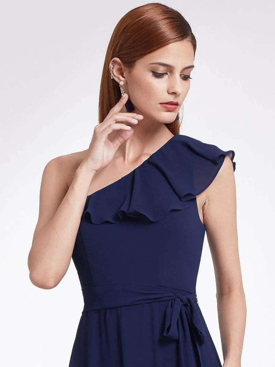 One Shoulder Ruffles Long Bridesmaid Dress