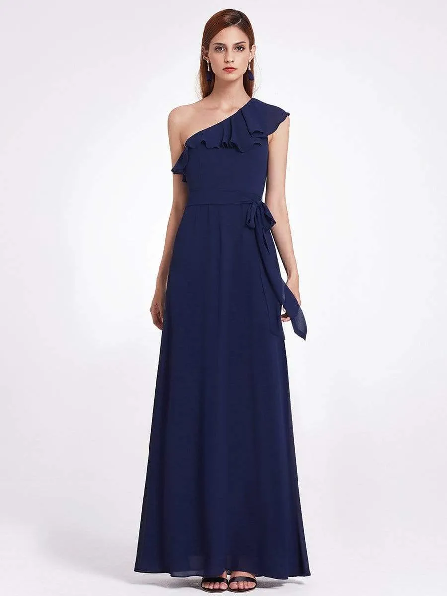 One Shoulder Ruffles Long Bridesmaid Dress