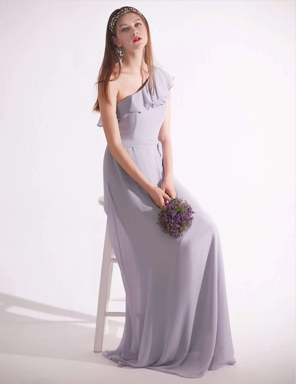 One Shoulder Ruffles Long Bridesmaid Dress