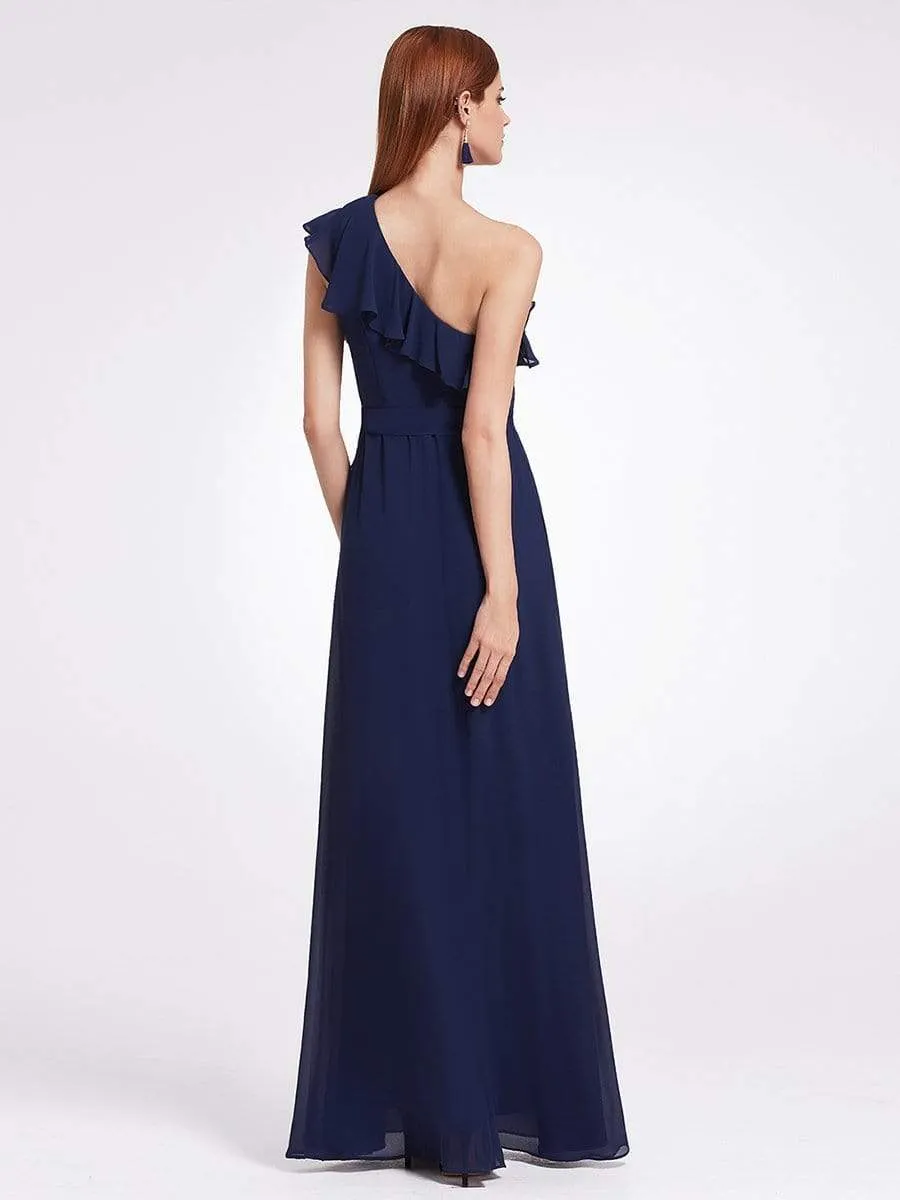 One Shoulder Ruffles Long Bridesmaid Dress