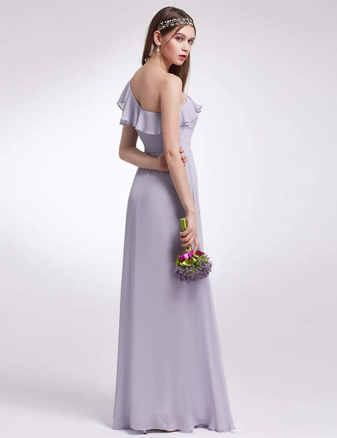 One Shoulder Ruffles Long Bridesmaid Dress