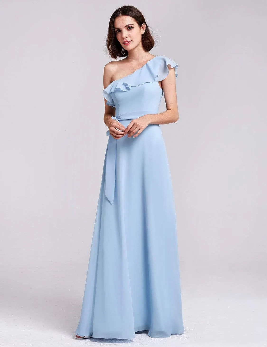 One Shoulder Ruffles Long Bridesmaid Dress