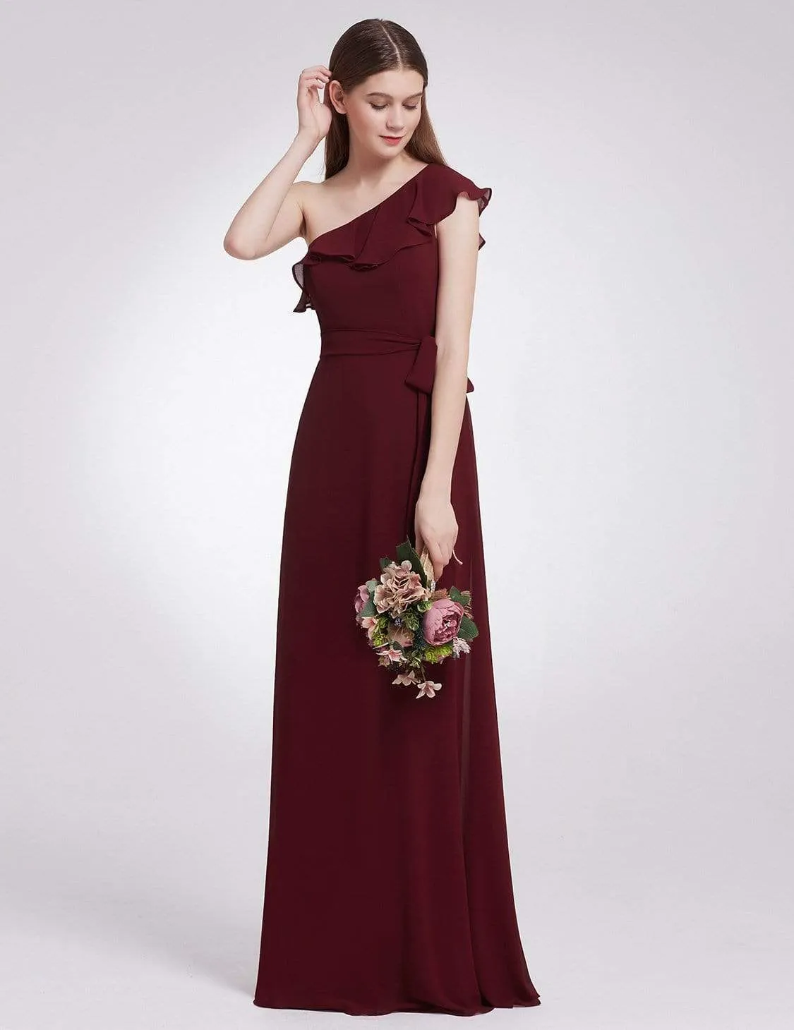 One Shoulder Ruffles Long Bridesmaid Dress