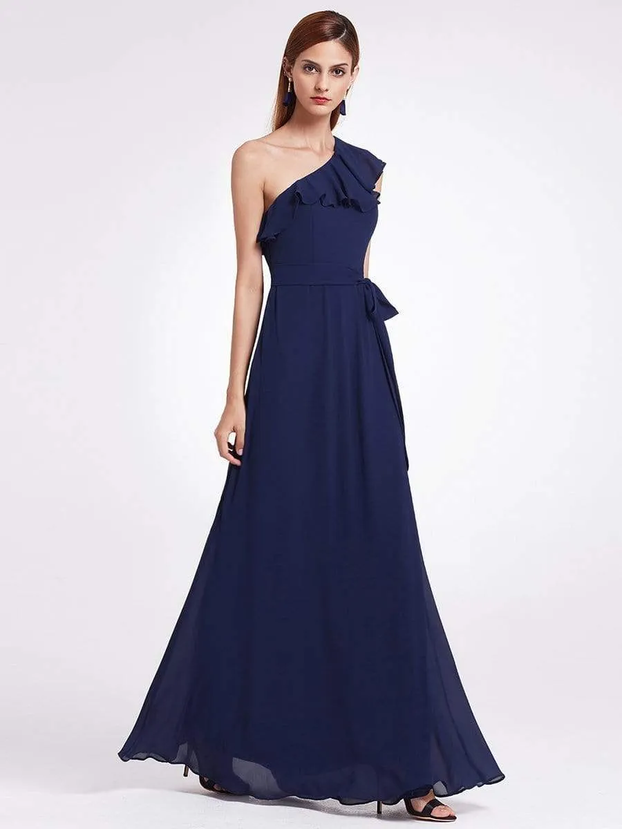 One Shoulder Ruffles Long Bridesmaid Dress