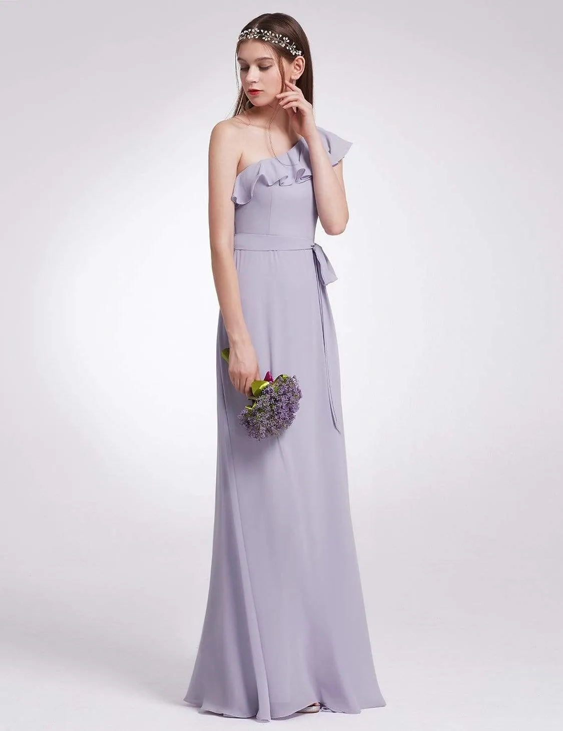 One Shoulder Ruffles Long Bridesmaid Dress