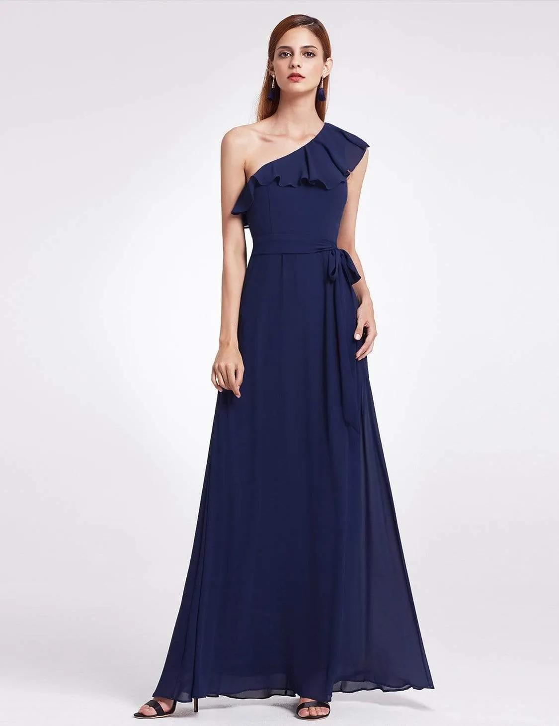 One Shoulder Ruffles Long Bridesmaid Dress