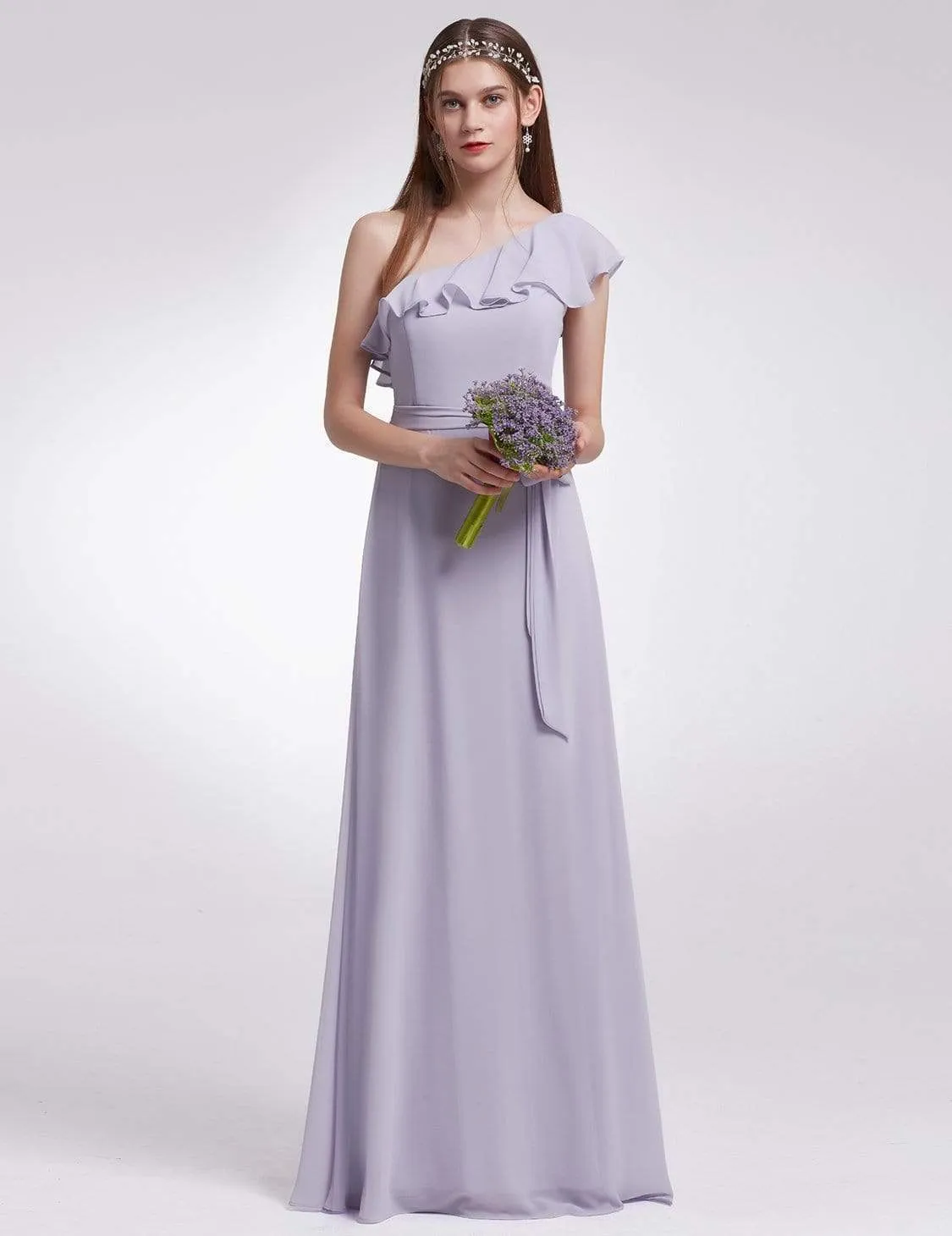 One Shoulder Ruffles Long Bridesmaid Dress