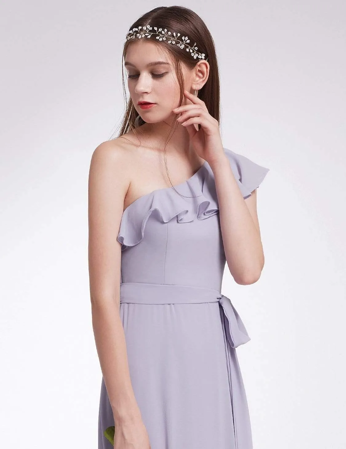 One Shoulder Ruffles Long Bridesmaid Dress