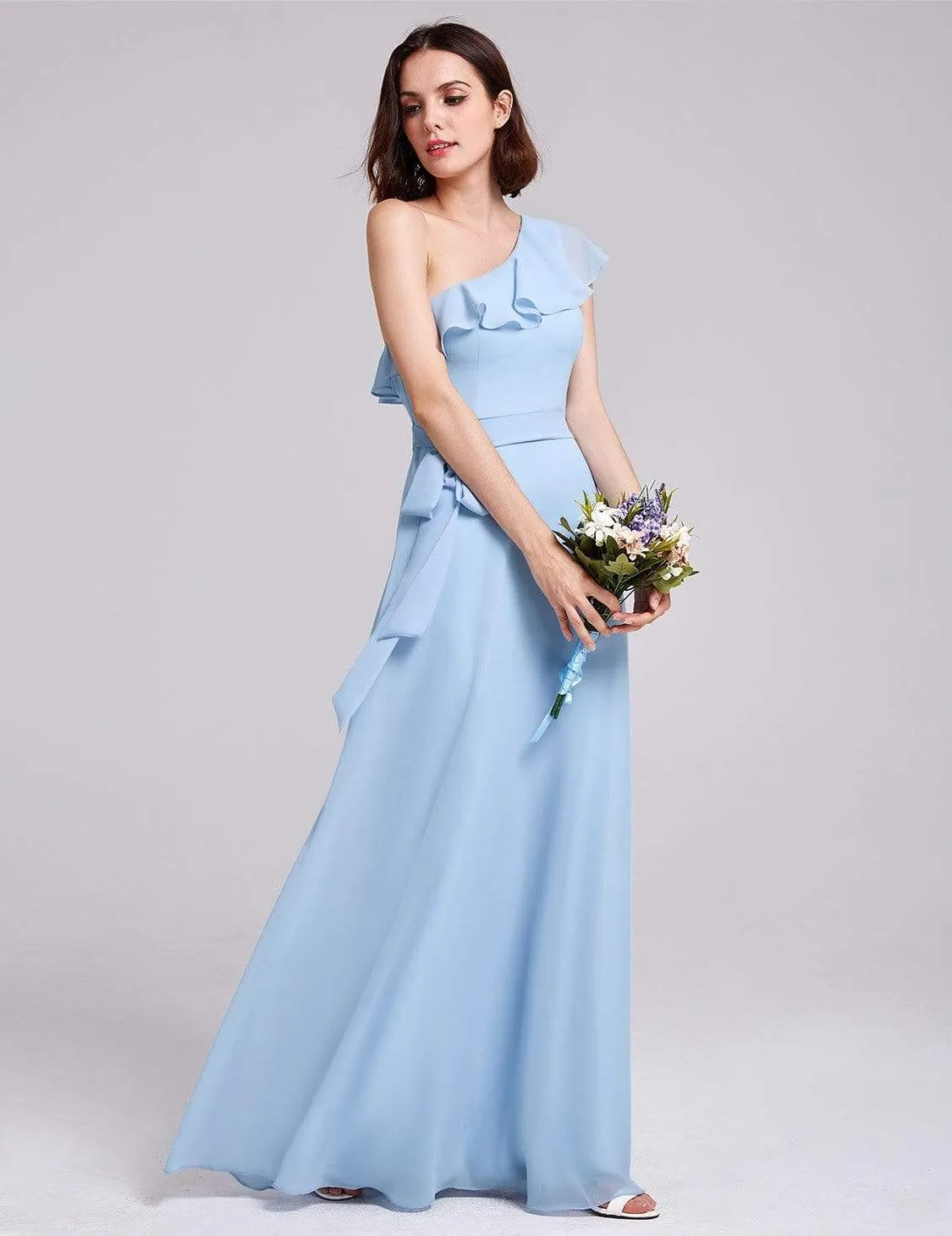 One Shoulder Ruffles Long Bridesmaid Dress