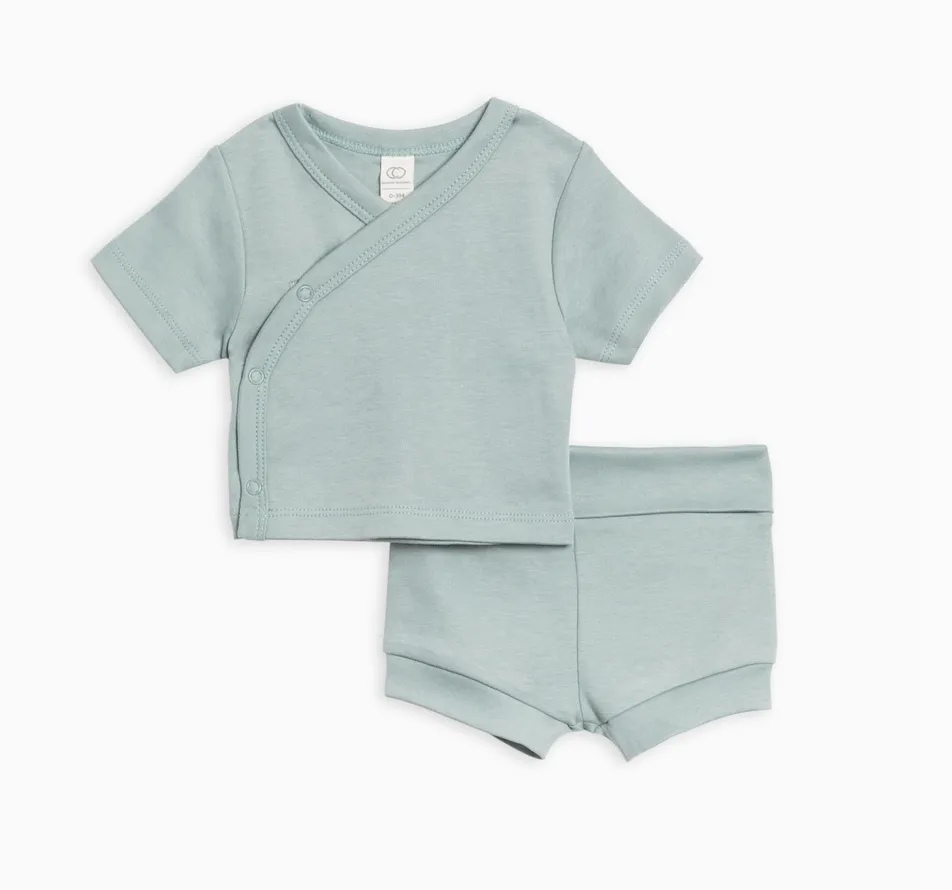 Organic Newborn Short Sleeve Wrap   Short Set - Tide