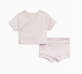 Organic Newborn Short Sleeve Wrap   Short Set - Wisteria