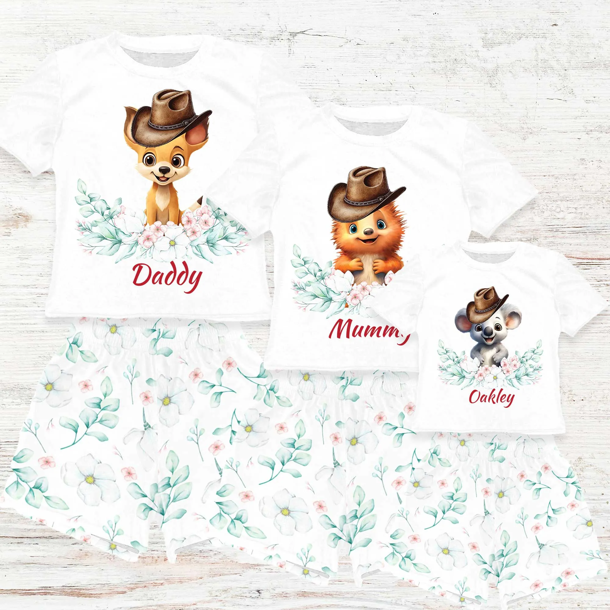 Personalised Australian Animals Country Christmas Matching Birthday Shirt and Short Sets