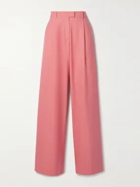 Pink pleated wool wide-leg pants