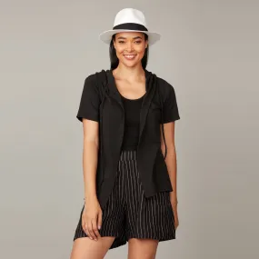 Pinstripe Relaxed Linen Shorts (Black   White)