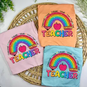 Rainbow Teacher (DTF T-Shirt) PINK