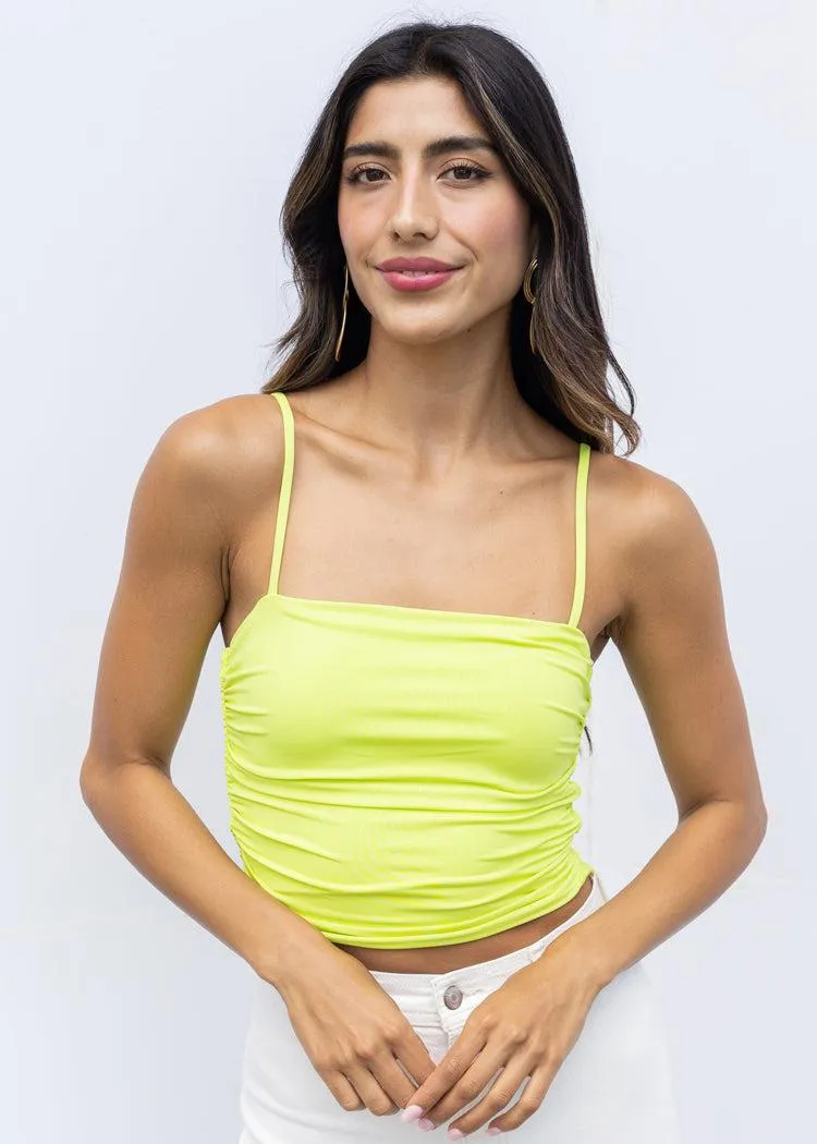 RD Style Riyan Ruched Tank - Sunny Lime ***FINAL SALE***