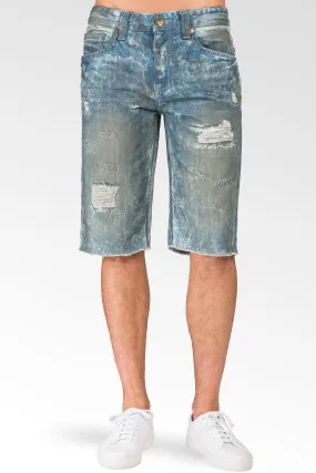 Relaxed Midrise Dirty Bleached Cut Off 13" Premium Denim Shorts Destroyed & Mended