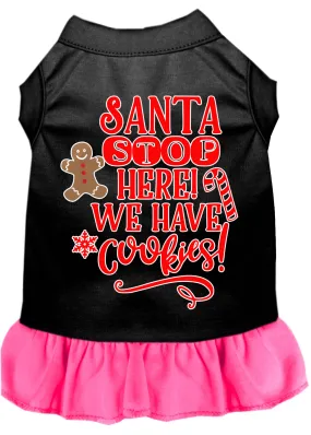 Santa, We Have Cookies Screen Print Dog Dress Black With Bright Pink Xl