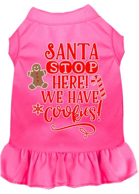 Santa, We Have Cookies Screen Print Dog Dress Bright Pink Sm