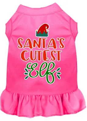 Santa's Cutest Elf Screen Print Dog Dress Bright Pink Sm