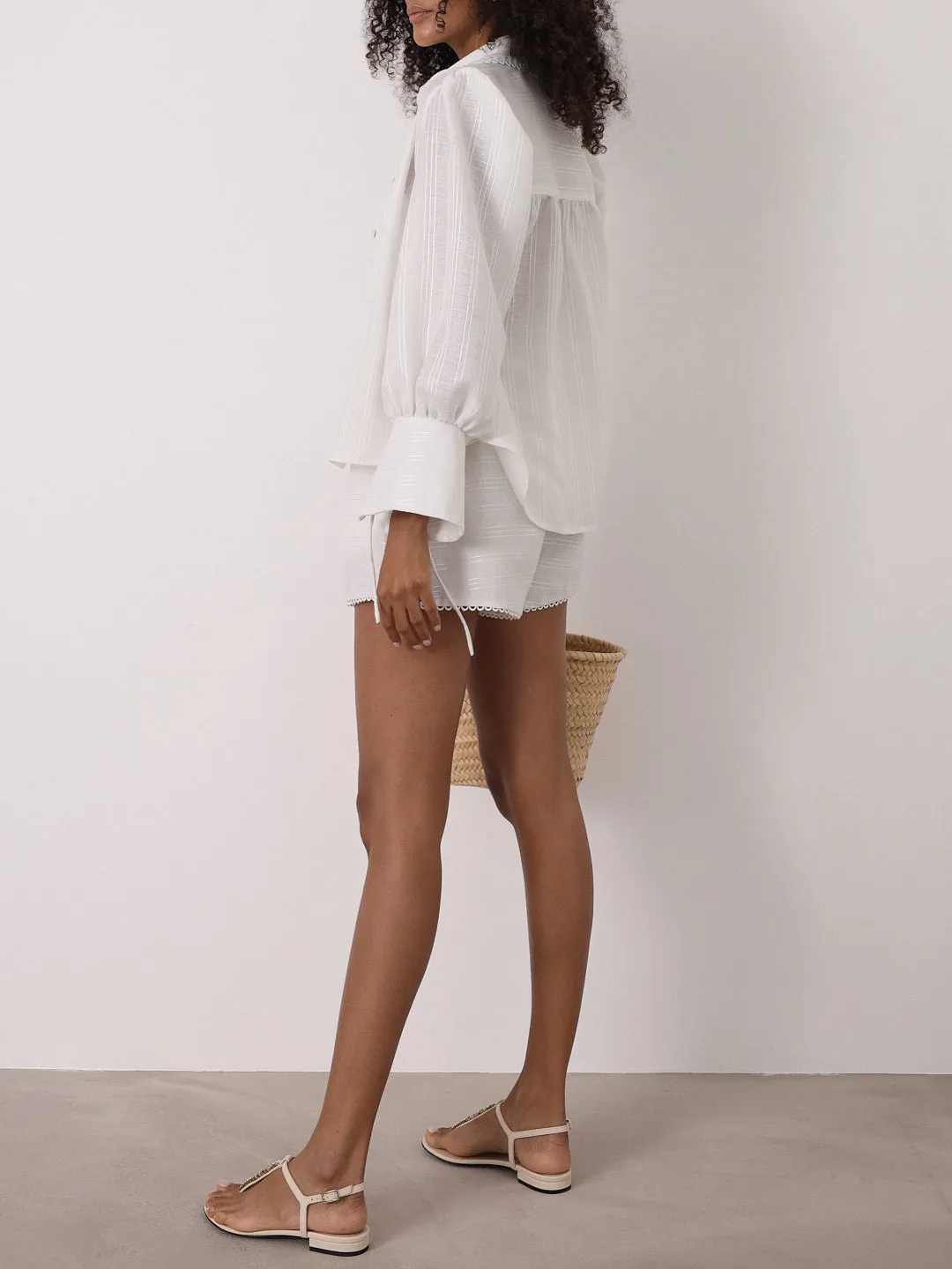 Sharna Volume Sleeve Elevated Shirt | Ivory Sand