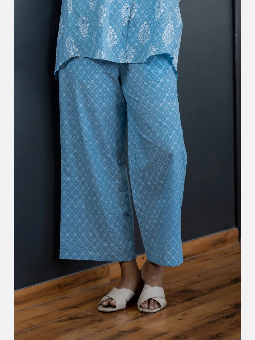 Sky Blue back pleated Pure Cotton pants