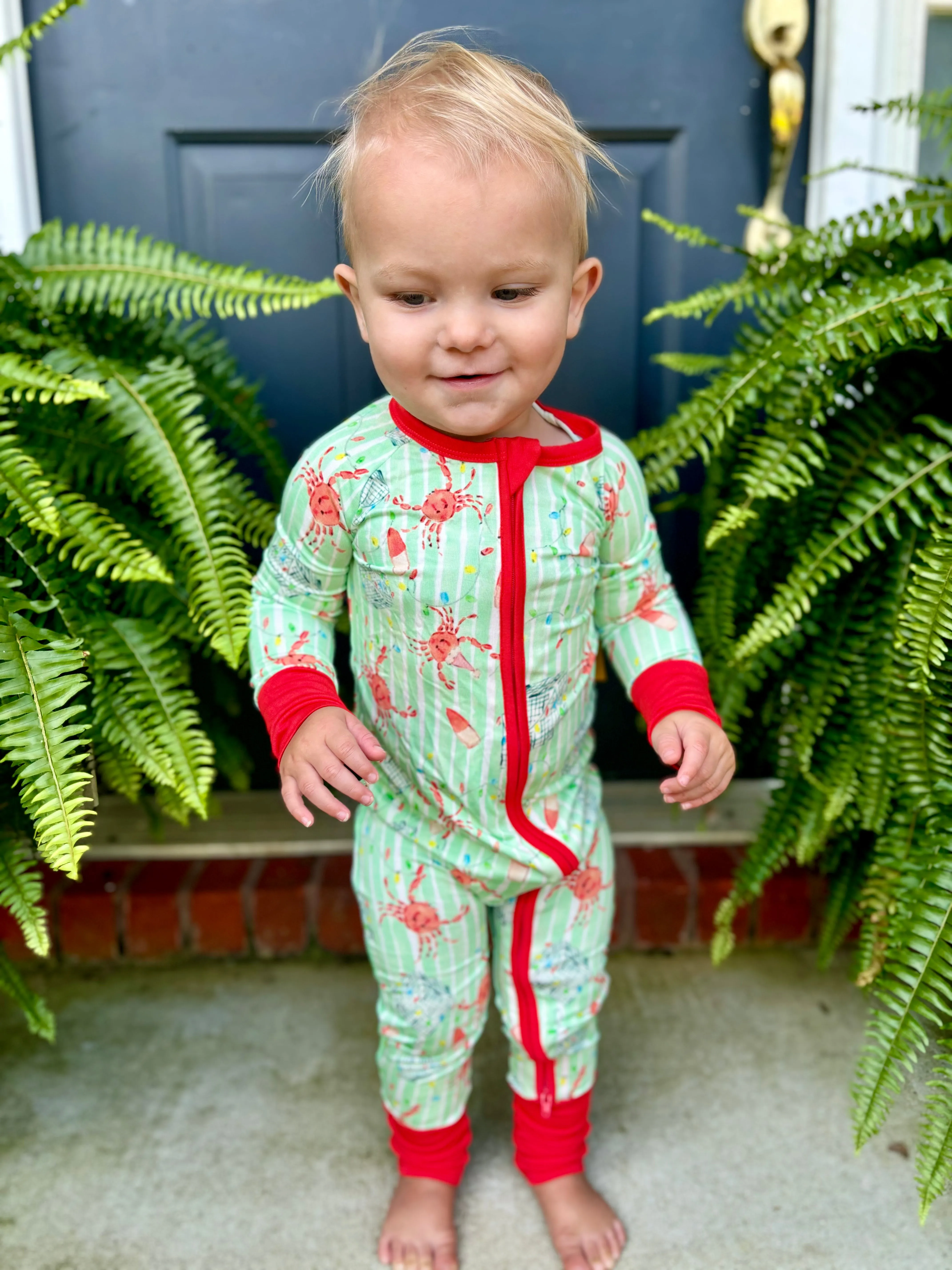 Sweet Bay Clothing - Crab Trap Christmas Zipper Onesie