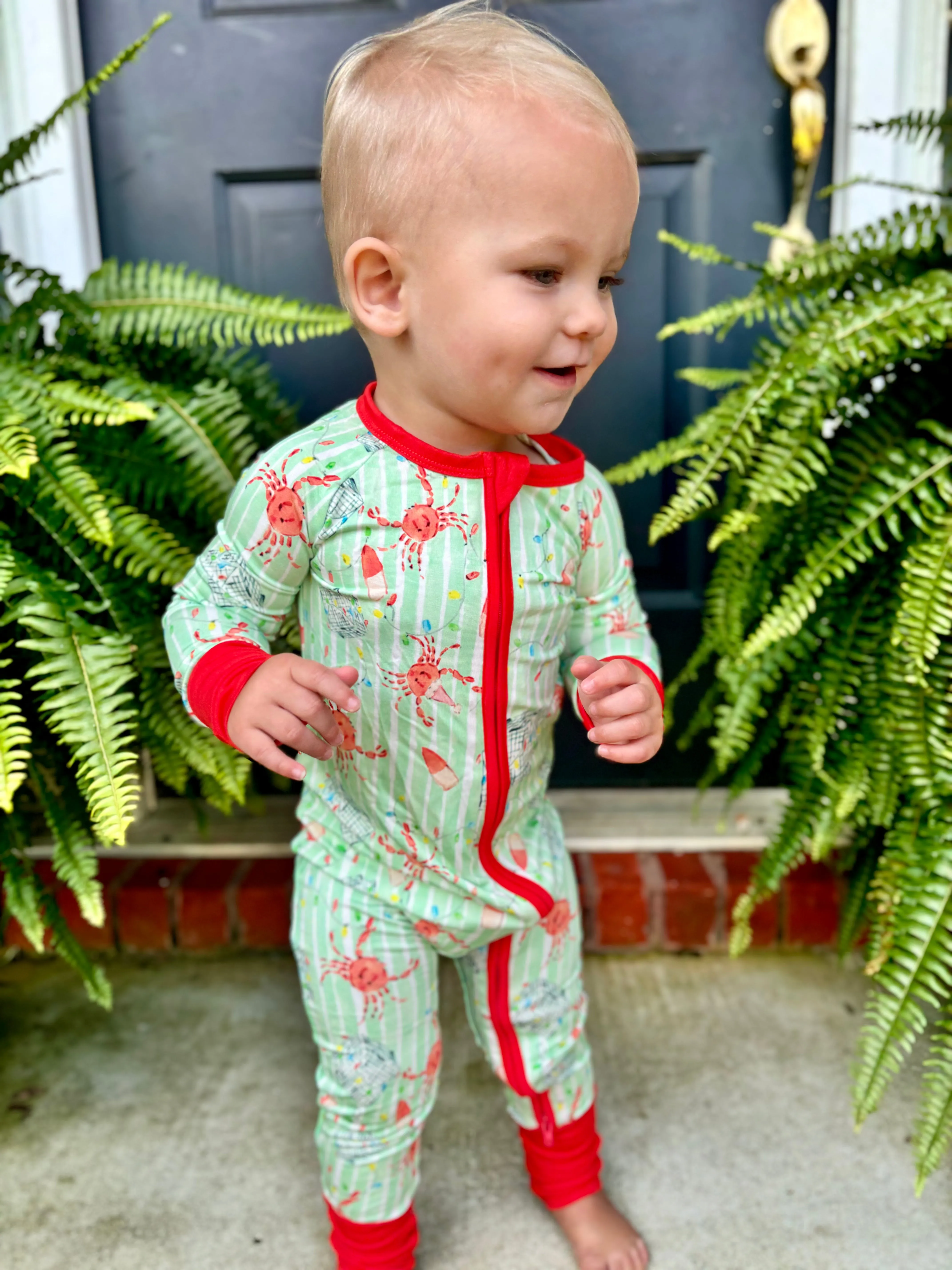 Sweet Bay Clothing - Crab Trap Christmas Zipper Onesie