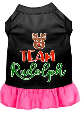 Team Rudolph Screen Print Dog Dress Black With Bright Pink Xs