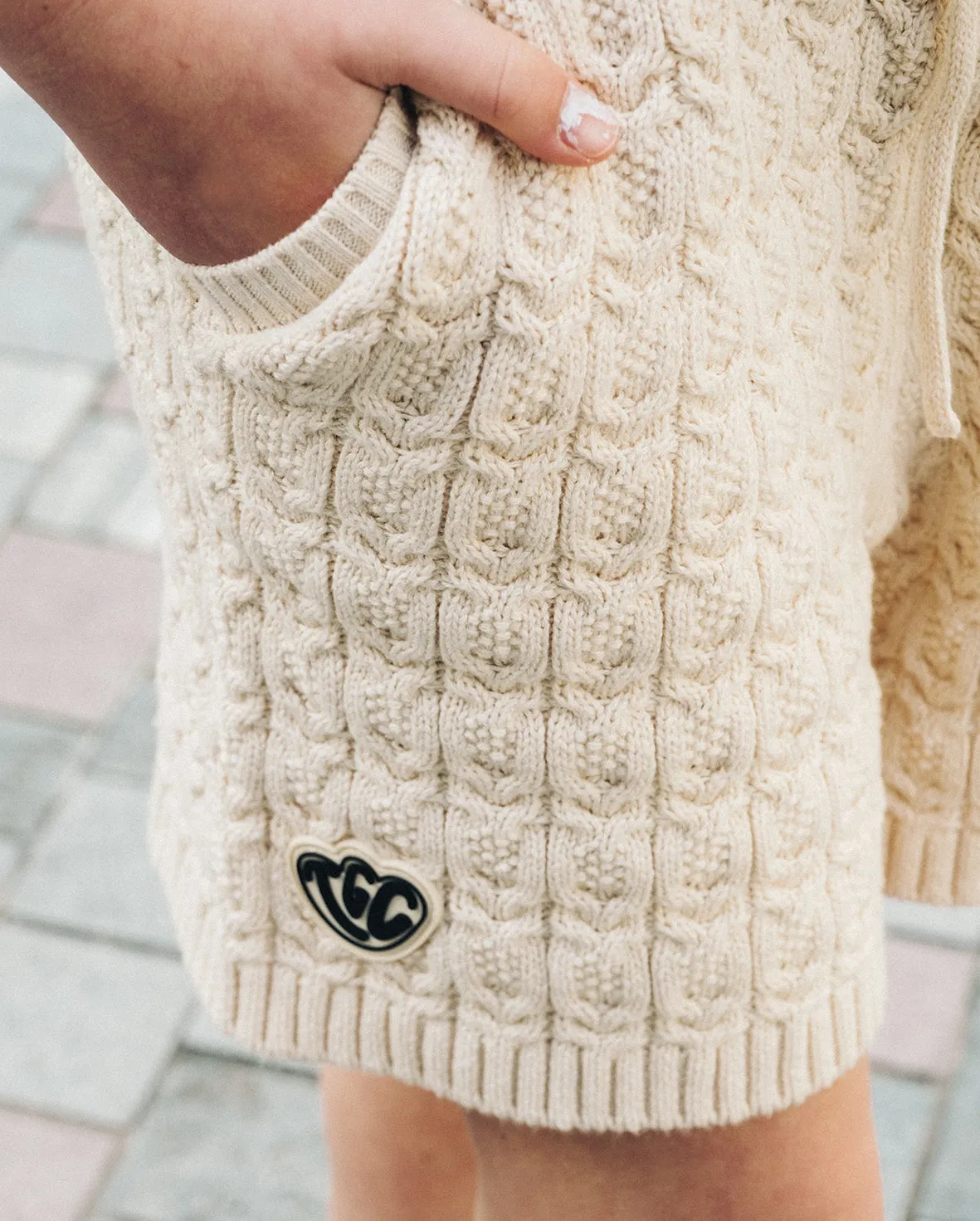 TGC Lace Cream Organic Knit Relaxed Shorts