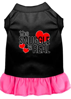 The Snuggle Is Real Screen Print Dog Dress Black With Bright Pink Xs