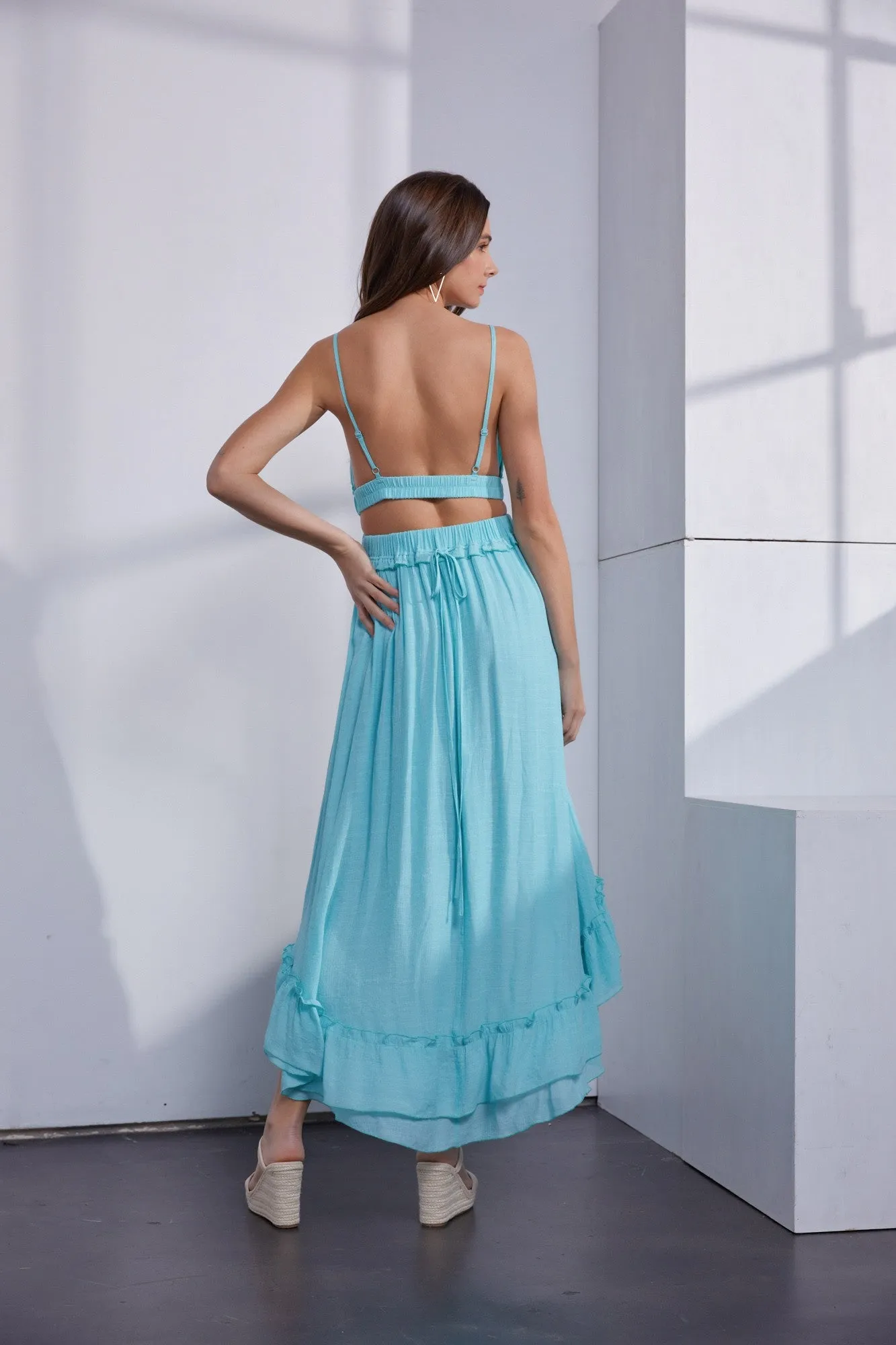 Trina Asymmetric Dress in Aqua