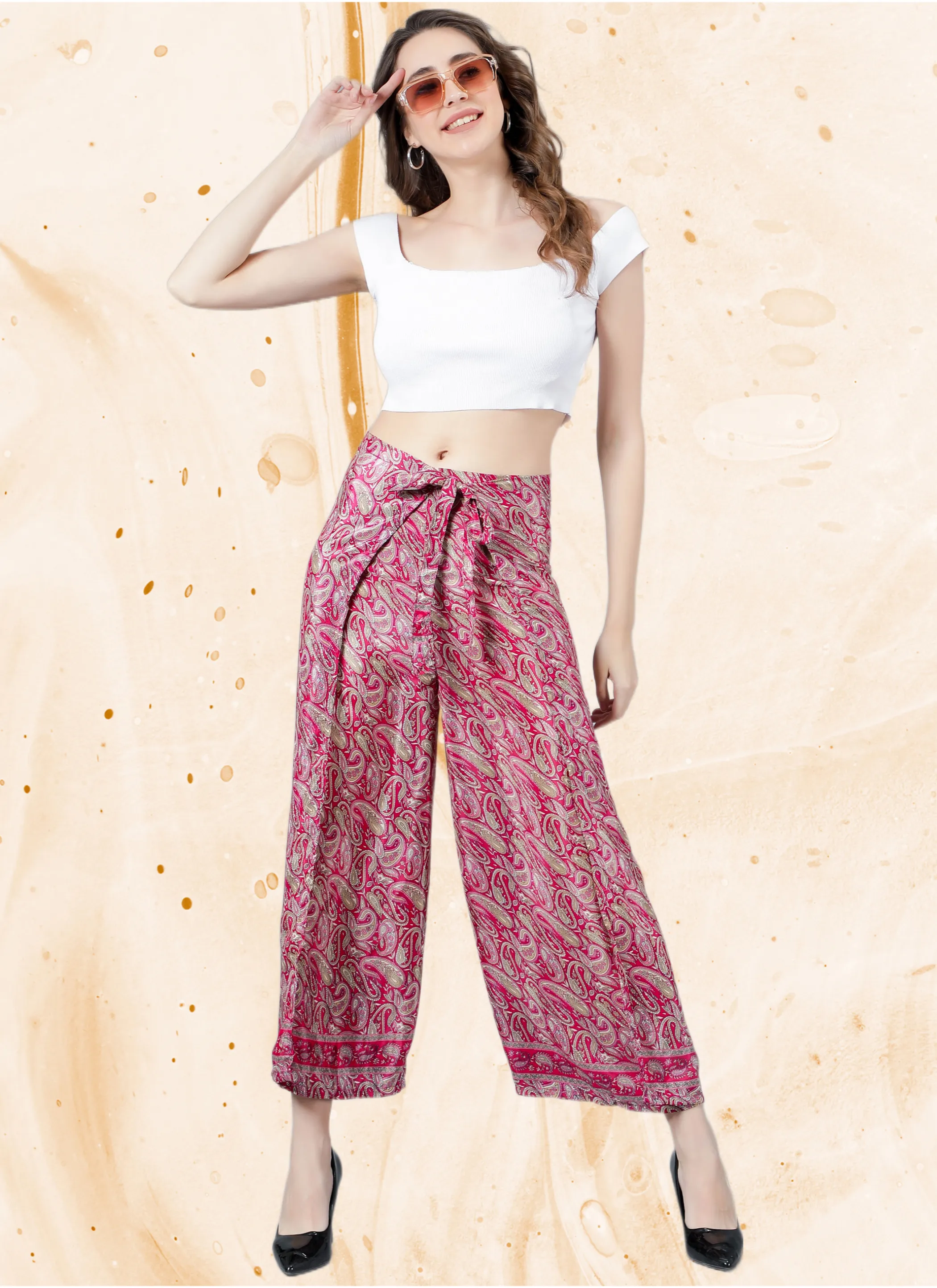 Women Maroon Printed Tie Wrap Pant